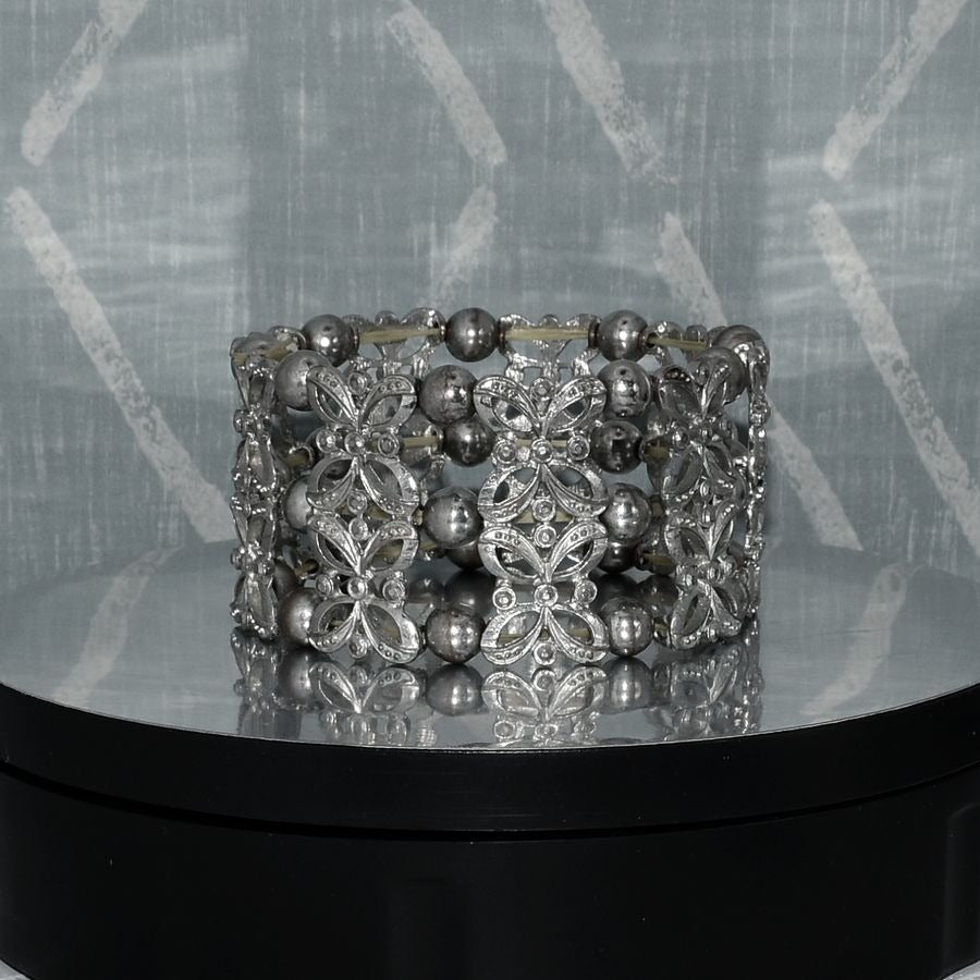 Butterfly Beaded Aged Silver Tone Bracelet Caroline C Estate Collection Piece