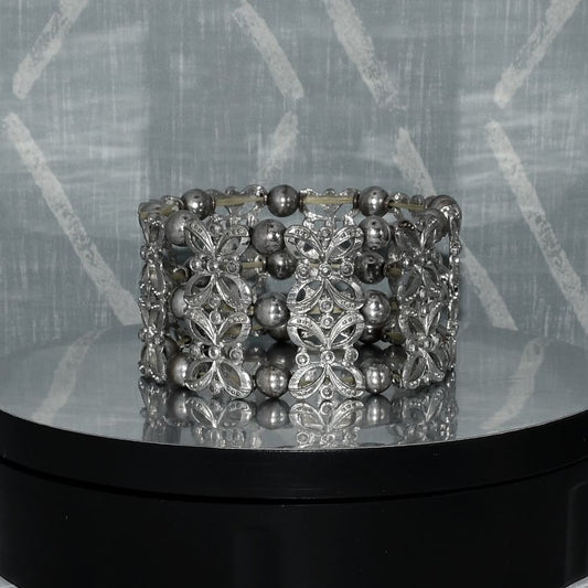 Butterfly Beaded Aged Silver Tone Bracelet Caroline C Estate Collection Piece