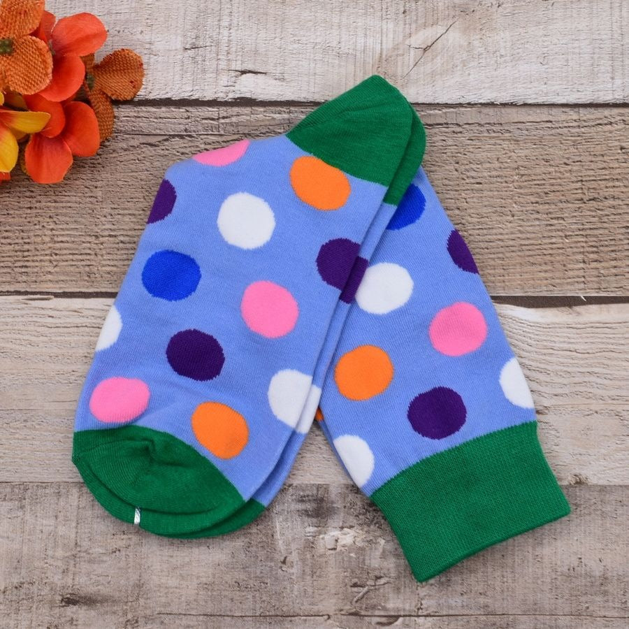 Miley Splash Womens Polka Dot Socks Colorful Dots on Blue Green Heel and Toe