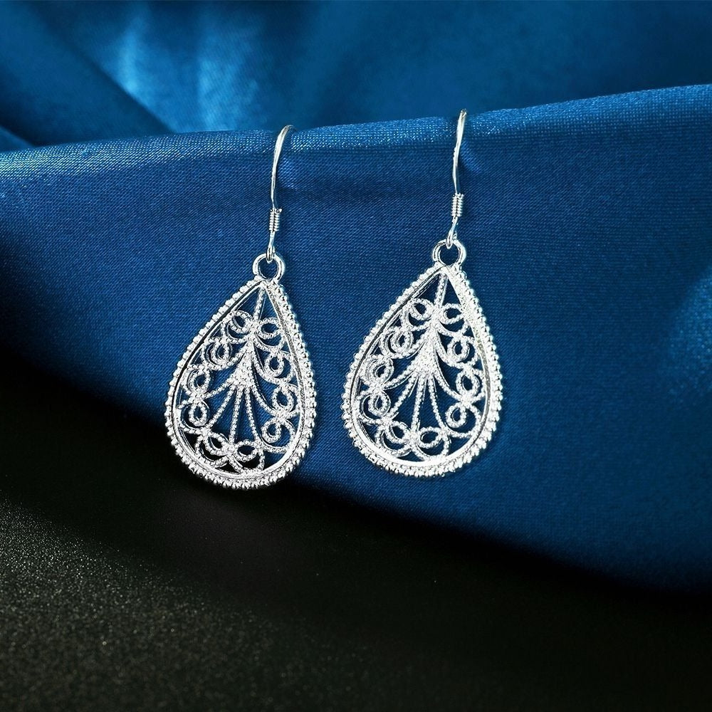 Mikaela Lane Filigree Scrolls 925 Sterling Silver Teardrop Earrings Gift Boxed