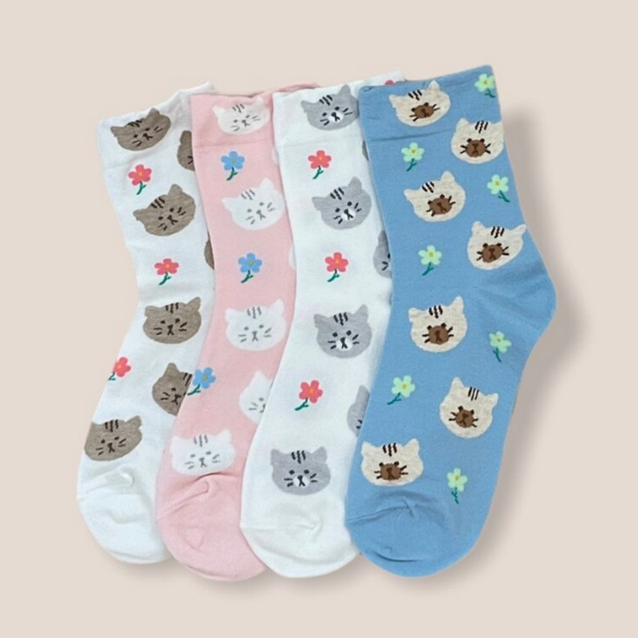 Andi Larose Womens Kitty Cat Pattern Socks Tan on White
