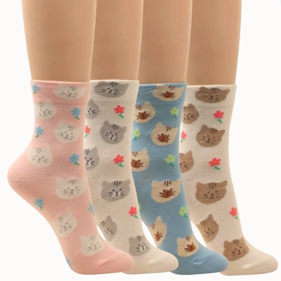 Andi Larose Womens Kitty Cat Pattern Socks Tan on White