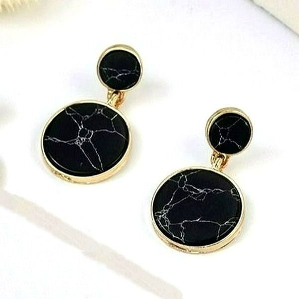Aidan Esher Black Marbled Flat Circle Dangle Earrings Gift Packaged