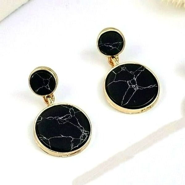 Aidan Esher Black Marbled Flat Circle Dangle Earrings Gift Packaged