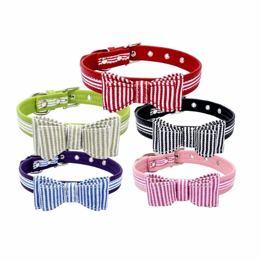 Zach Saylor Blue Purple Oxford Stripe Bow Tie Dog Collar Large