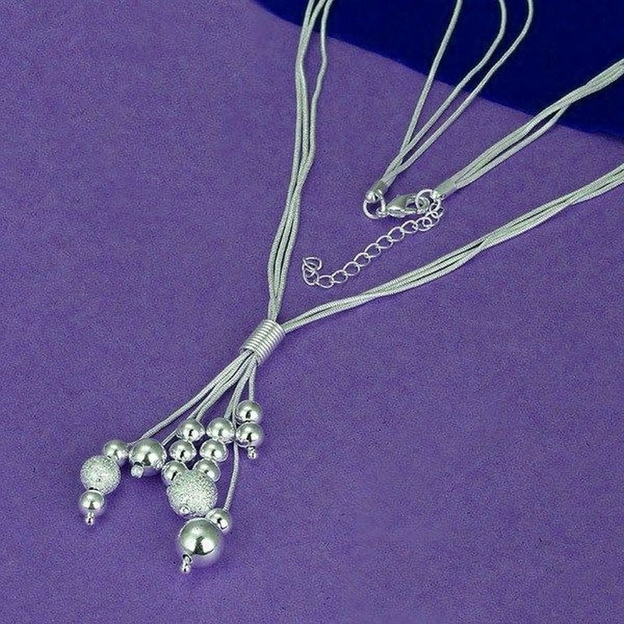 Giavanna Bouquet Multi Layer Shimmery Sterling Silver Bead Necklace Gift Boxed