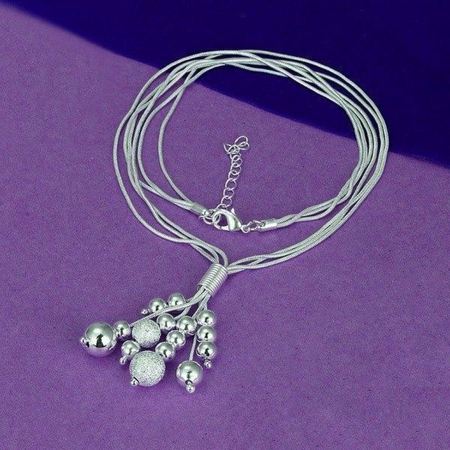 Giavanna Bouquet Multi Layer Shimmery Sterling Silver Bead Necklace Gift Boxed