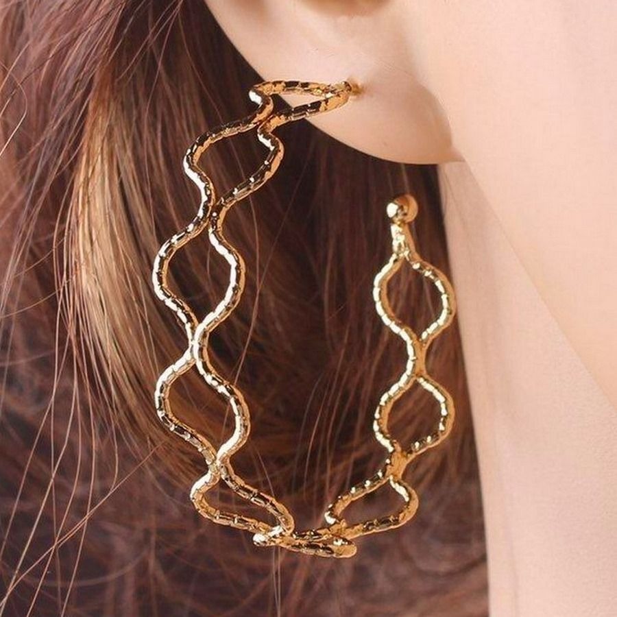 Vanessa Abstract Double Wave Artistic Hoop Earrings in Silver Gift Packaged