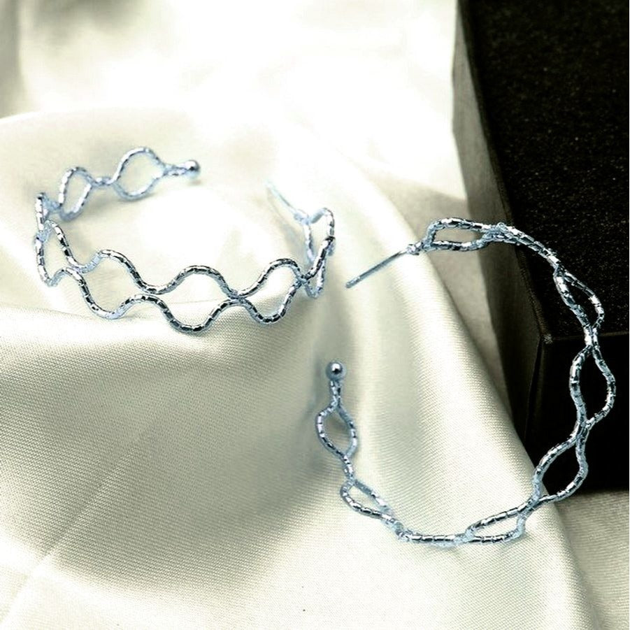 Vanessa Abstract Double Wave Artistic Hoop Earrings in Silver Gift Packaged