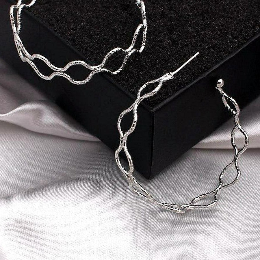 Vanessa Abstract Double Wave Artistic Hoop Earrings in Silver Gift Packaged