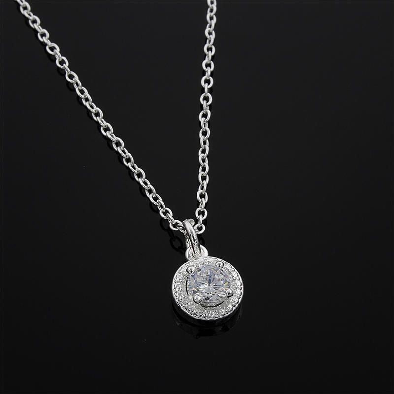 Avianna Halo Round Cubic Zirconia Silver Pendant Necklace and Earrings Gift Set