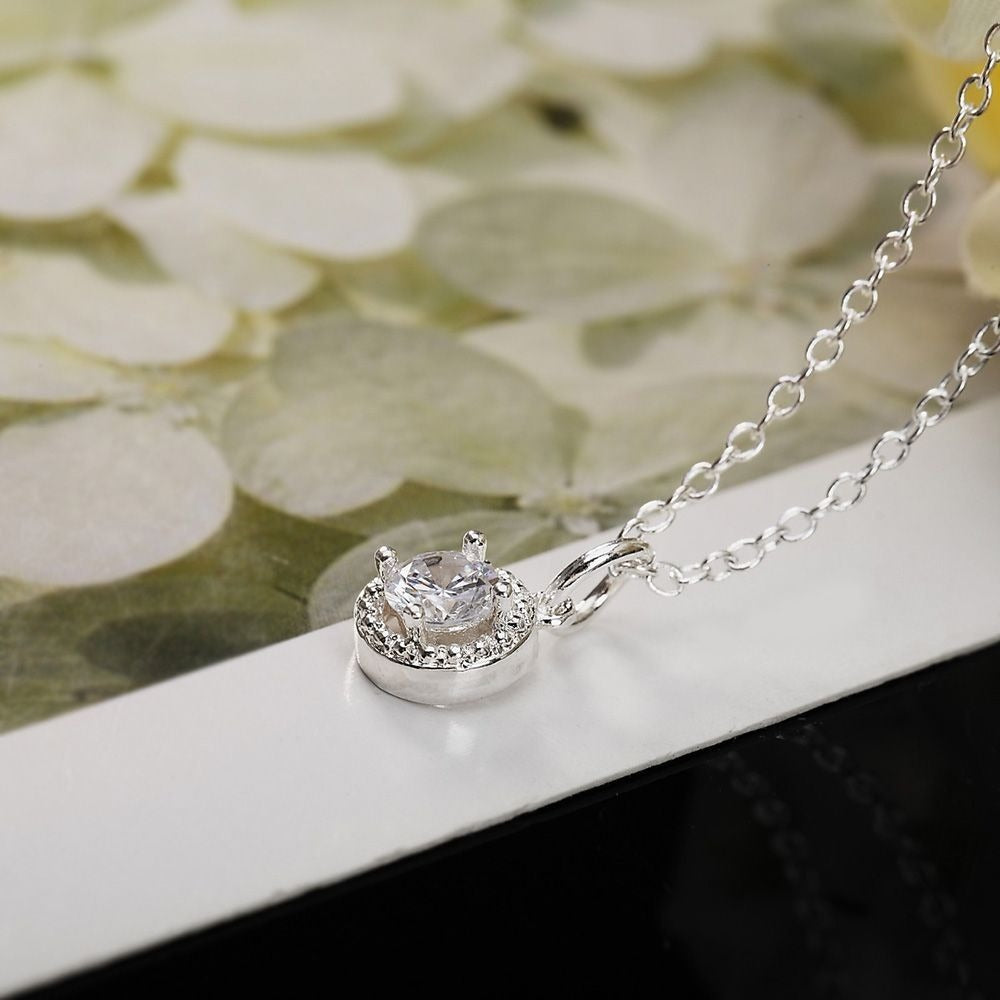 Avianna Halo Round Cubic Zirconia Silver Pendant Necklace and Earrings Gift Set