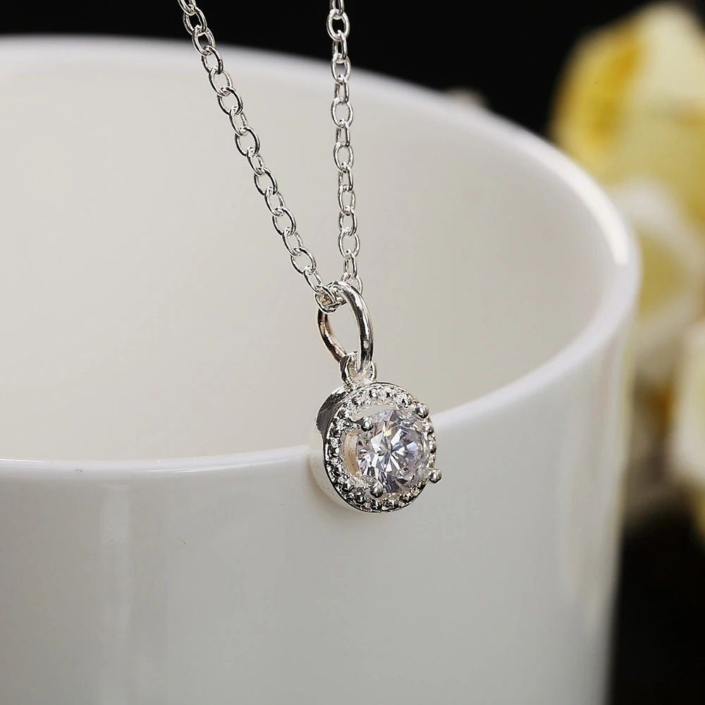 Avianna Halo Round Cubic Zirconia Silver Pendant Necklace and Earrings Gift Set