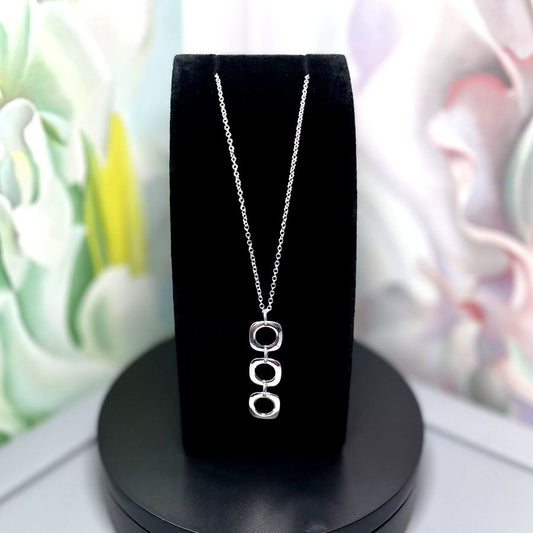 Leanna Geo Retro Open Square Trio Drop Sterling Silver Necklace Gift Boxed