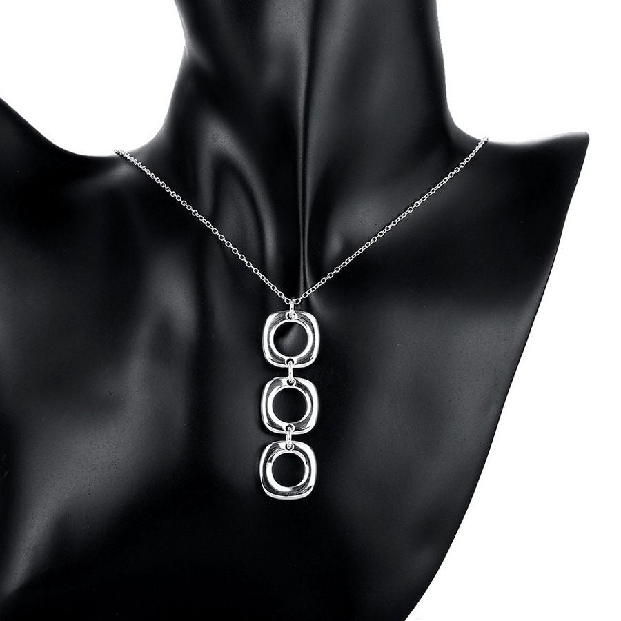 Leanna Geo Retro Open Square Trio Drop Sterling Silver Necklace Gift Boxed