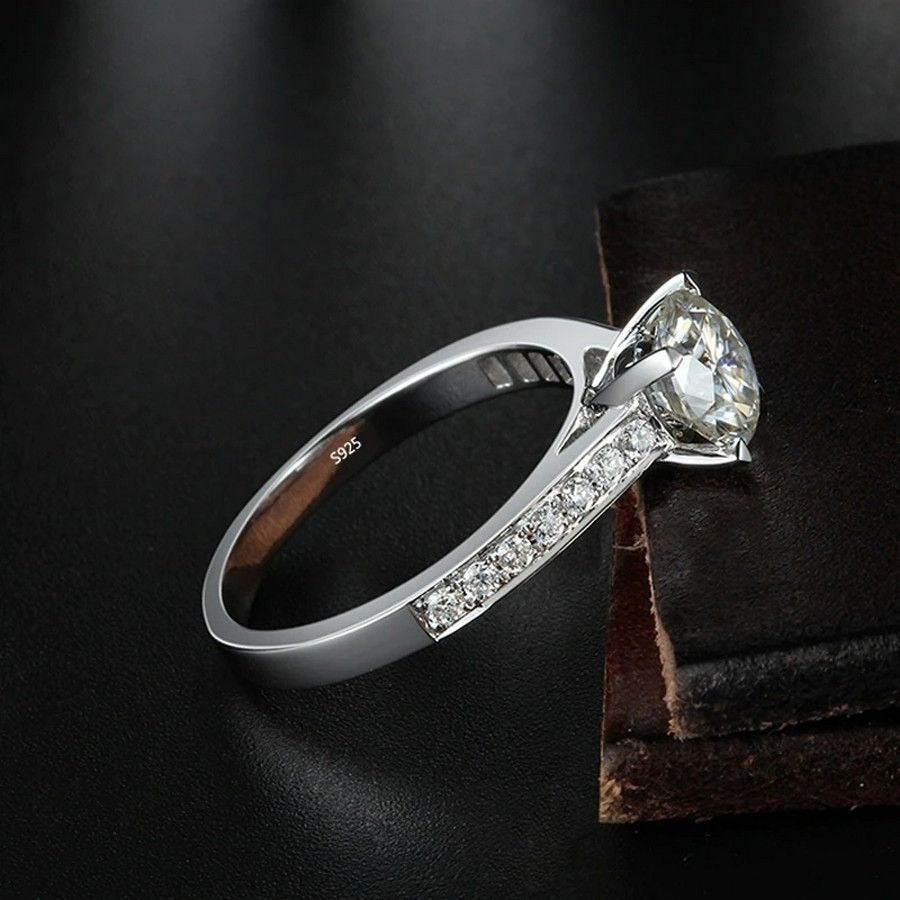 Emilia Eternity Solitaire CZ Accented 925 Sterling Silver Ring Size 6 Gift Boxed