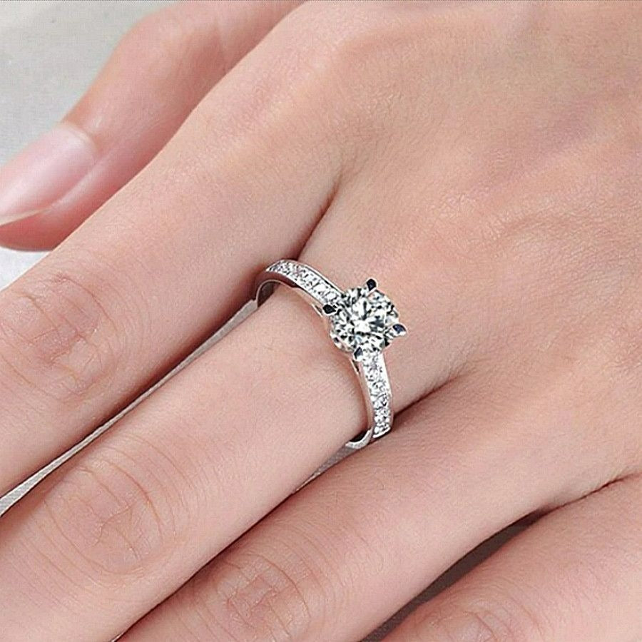 Emilia Eternity Solitaire CZ Accented 925 Sterling Silver Ring Size 6 Gift Boxed