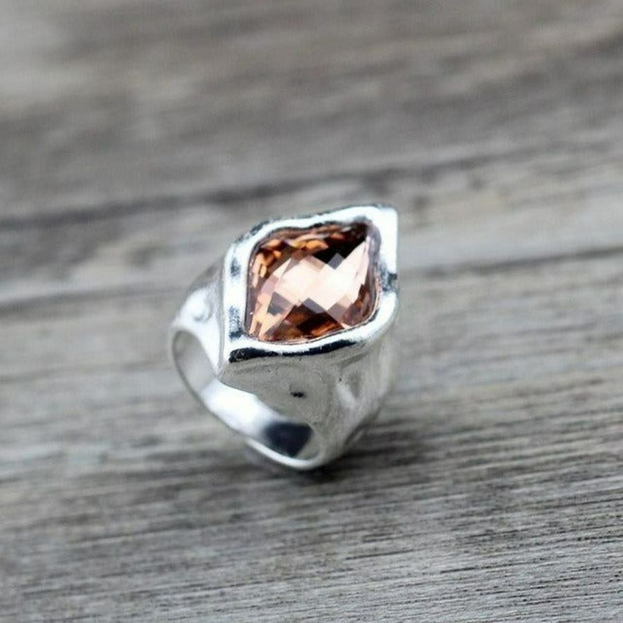 Zuri Cadance Silver Ring with Tourmaline Pink Color Crystal Mens Sz 8 Gift Boxed