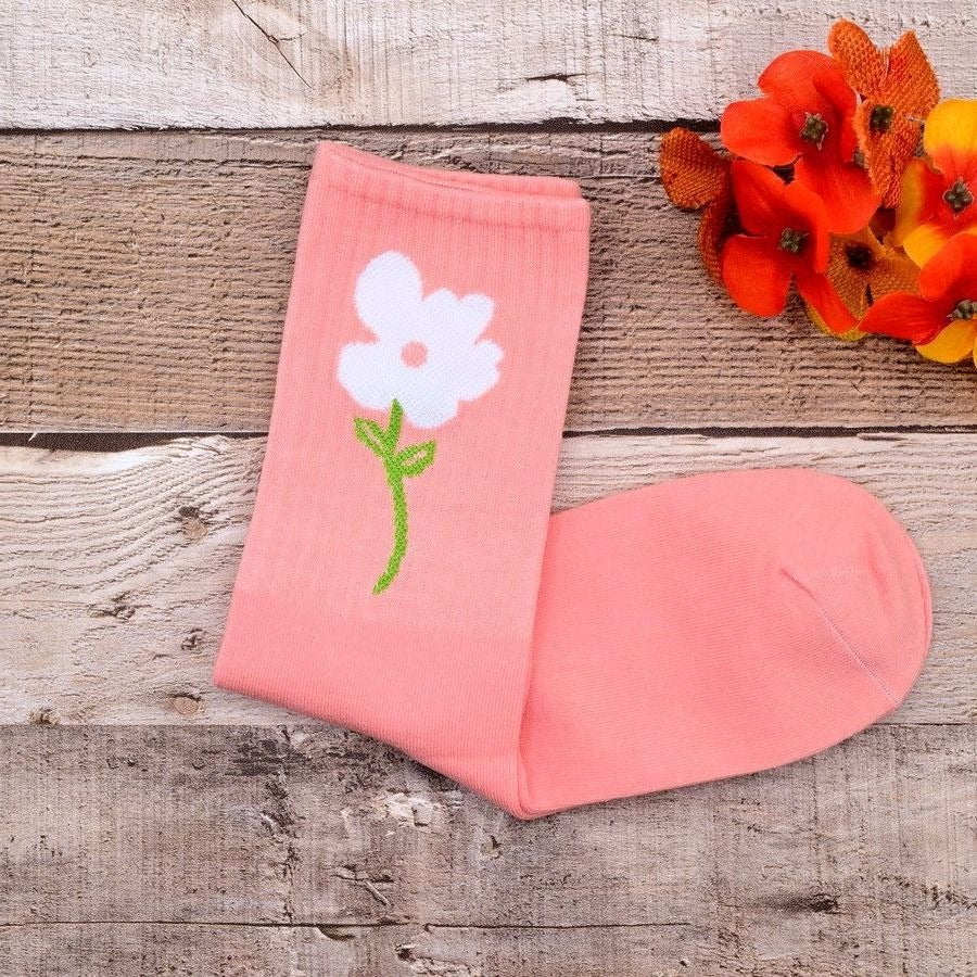 Minimal Garden Womens Flower Socks White on Pink Gift Packaged