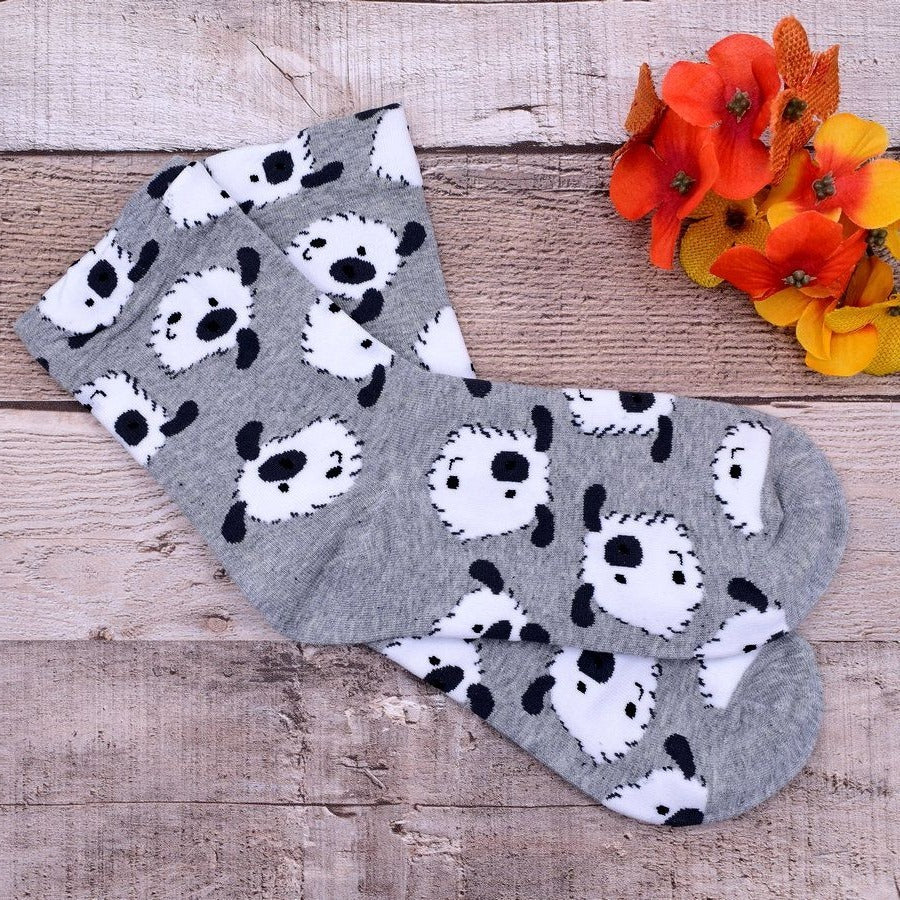 Andi Larose Womens Puppy Dog Pattern Socks White on Gray