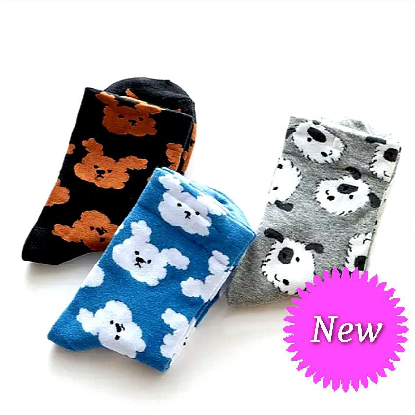 Andi Larose Womens Puppy Dog Pattern Socks White on Gray