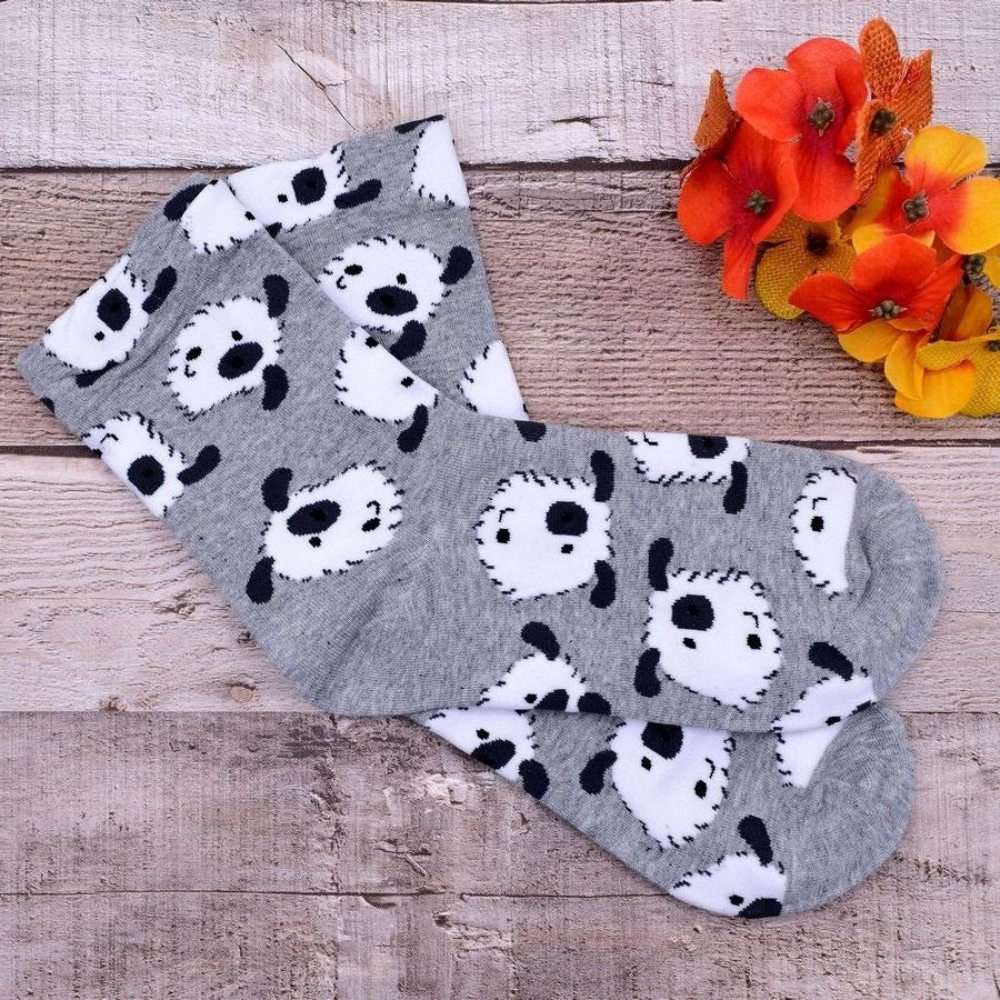 Andi Larose Womens Puppy Dog Pattern Socks White on Gray