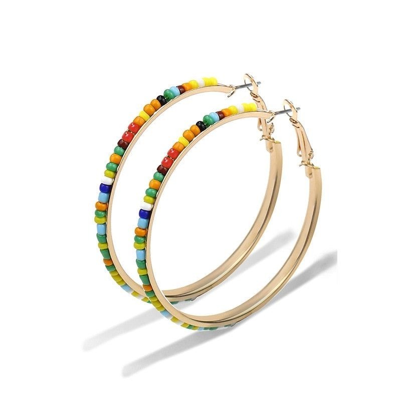 Abby Laure Multicolored Beads on Gold Large Hoop Earrings