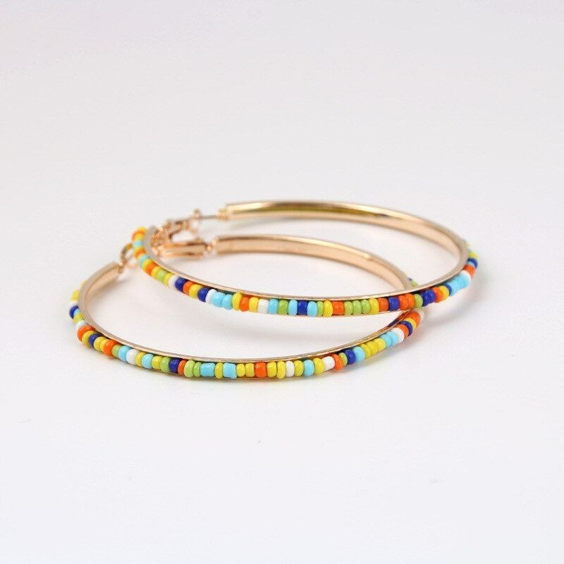 Abby Laure Multicolored Beads on Gold Large Hoop Earrings