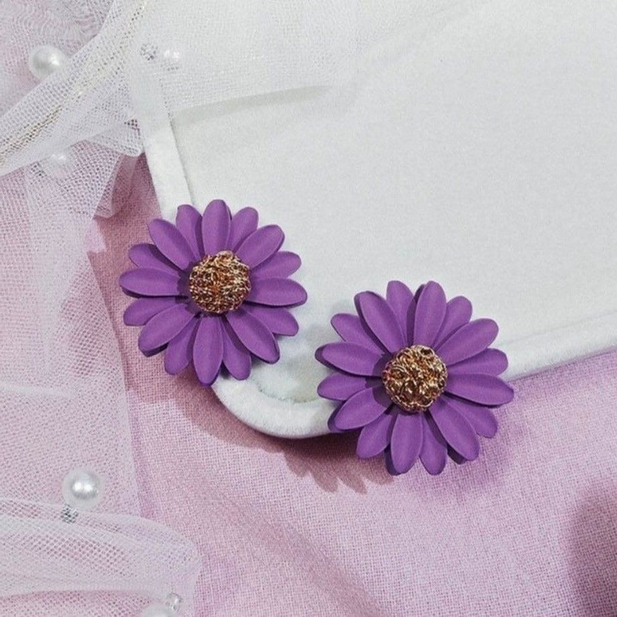 Kenna Layelle Aster Flower Gold Centered Purple Floral Petal Earrings Gift Boxed