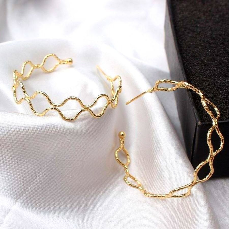 Vanessa Abstract Double Wave Artistic Hoop Earrings in Gold Gift Packaged