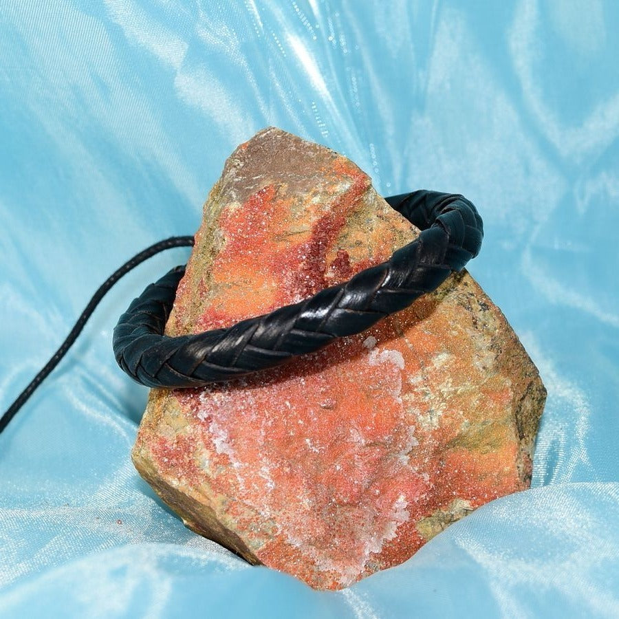 Jonah Lee Mens Leather Rope Herringbone Braided Bracelet Black