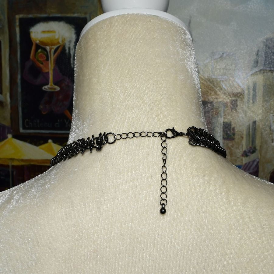 Ornate Jeweled Pendant Heavy Dark Silver Infinity Link Chain Caroline C. Estate