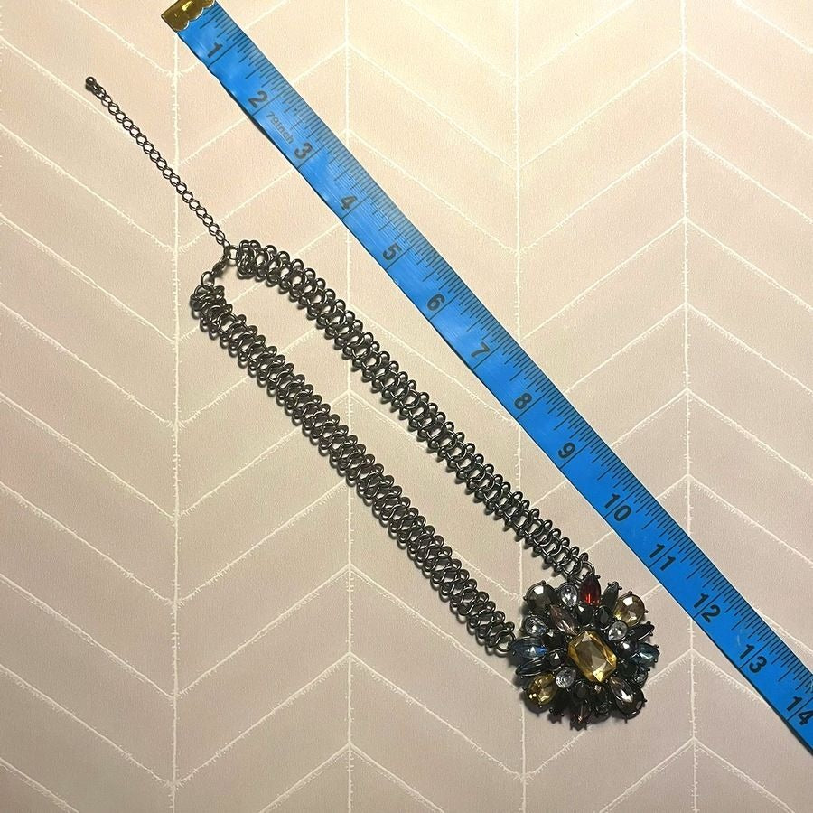 Ornate Jeweled Pendant Heavy Dark Silver Infinity Link Chain Caroline C. Estate
