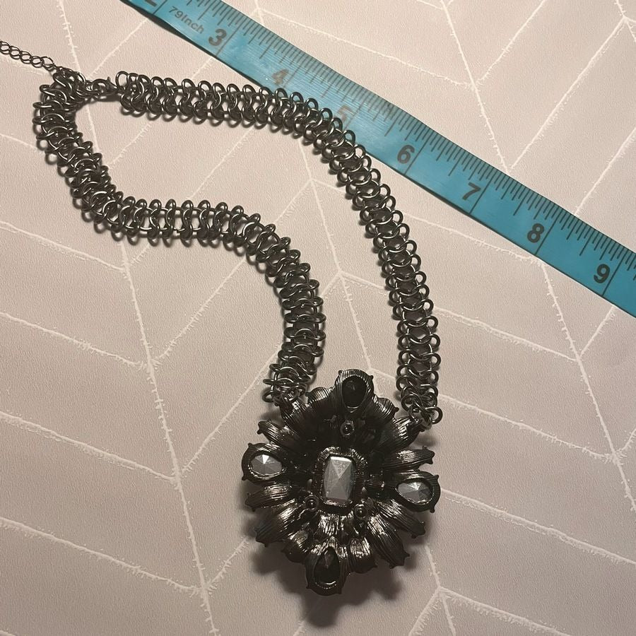 Ornate Jeweled Pendant Heavy Dark Silver Infinity Link Chain Caroline C. Estate