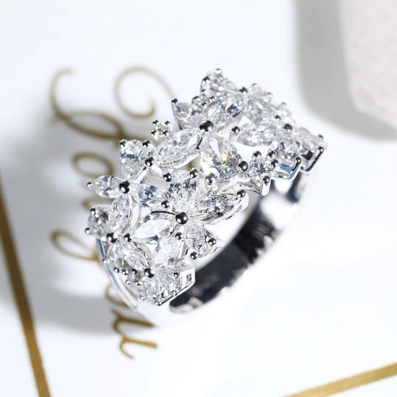Serena Florets Silver Cubic Zirconia Cocktail Ring Gift Boxed