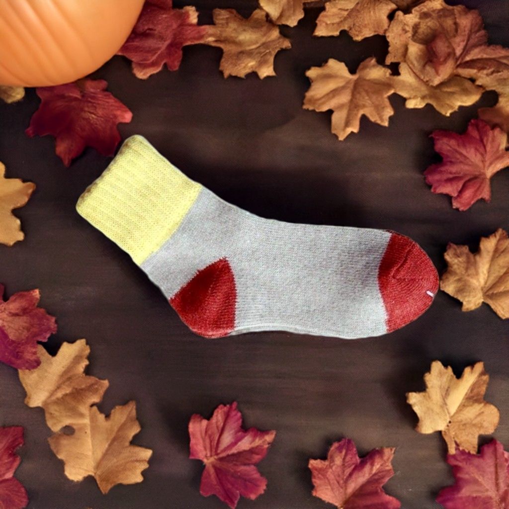 Chelsea Colorblock Womens Crew Socks Gray with Brown and Yellow Gift Packaged
