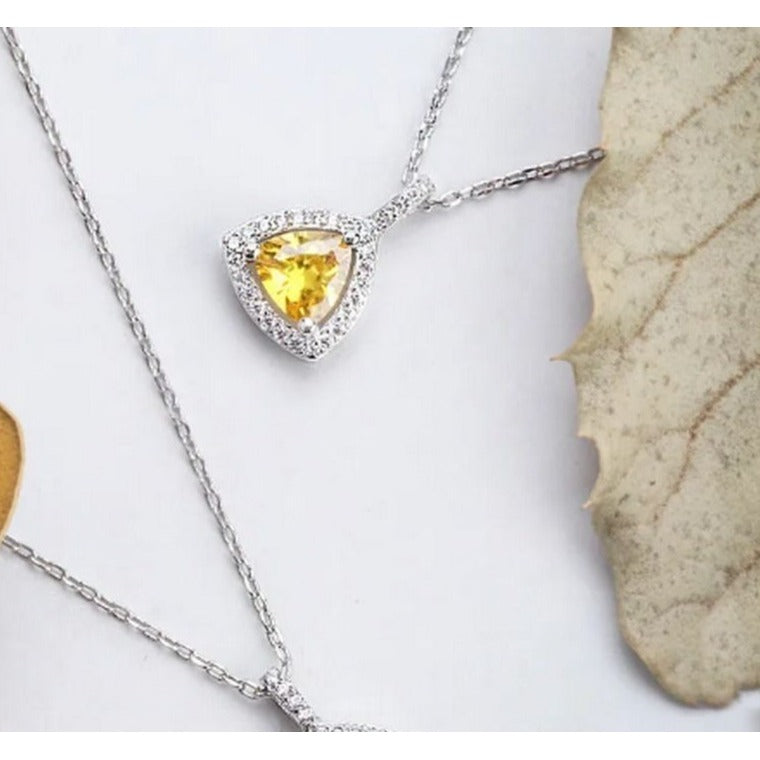 Keira Trillion Cut Citrine Gemstone Sterling Silver Pendant Necklace Gift Boxed