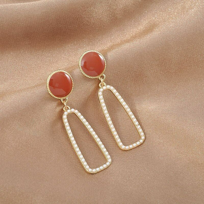 Lauren Ellie Rectangular Dangle Sweet Pearl Accented Earrings Gift Packaged