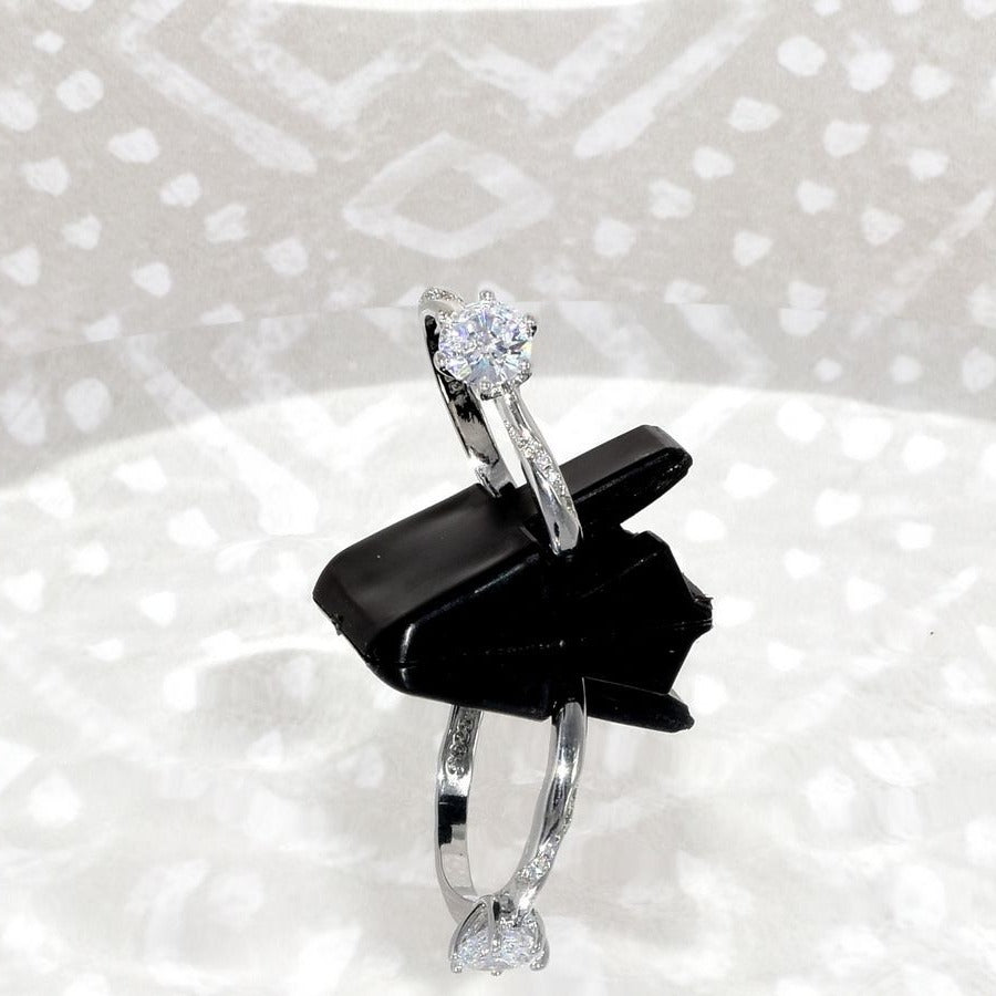 Sophie Shay Solitaire Ribbon Accent 925 Sterling Silver Ring Size 8
