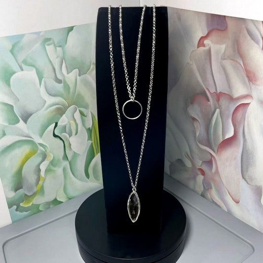 Marlowe Ellipse Circle Layered Smokey Gray Crystal Necklace Gift Packaged