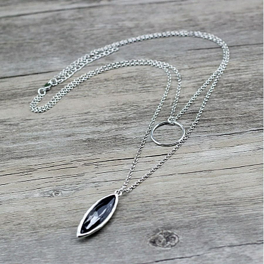 Marlowe Ellipse Circle Layered Smokey Gray Crystal Necklace Gift Packaged