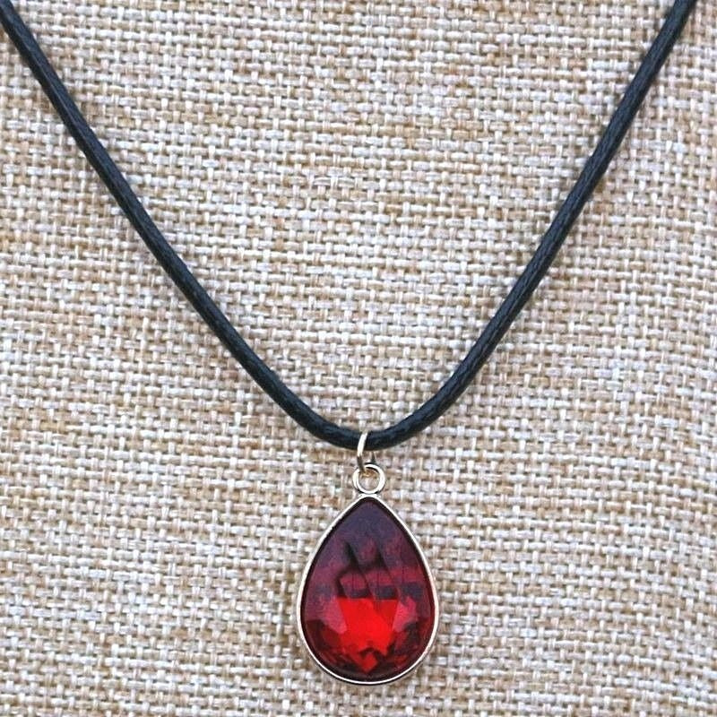 Cara Crystal Red Water Drop Pendant Braided Leather Chain Necklace Gift Packaged