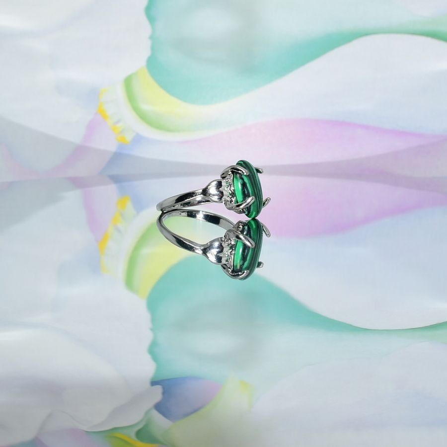 Brynleigh Rae Oval Green Malachite Silver Ring Size 9 Gift Boxed