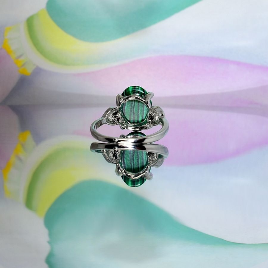Brynleigh Rae Oval Green Malachite Silver Ring Size 9 Gift Boxed