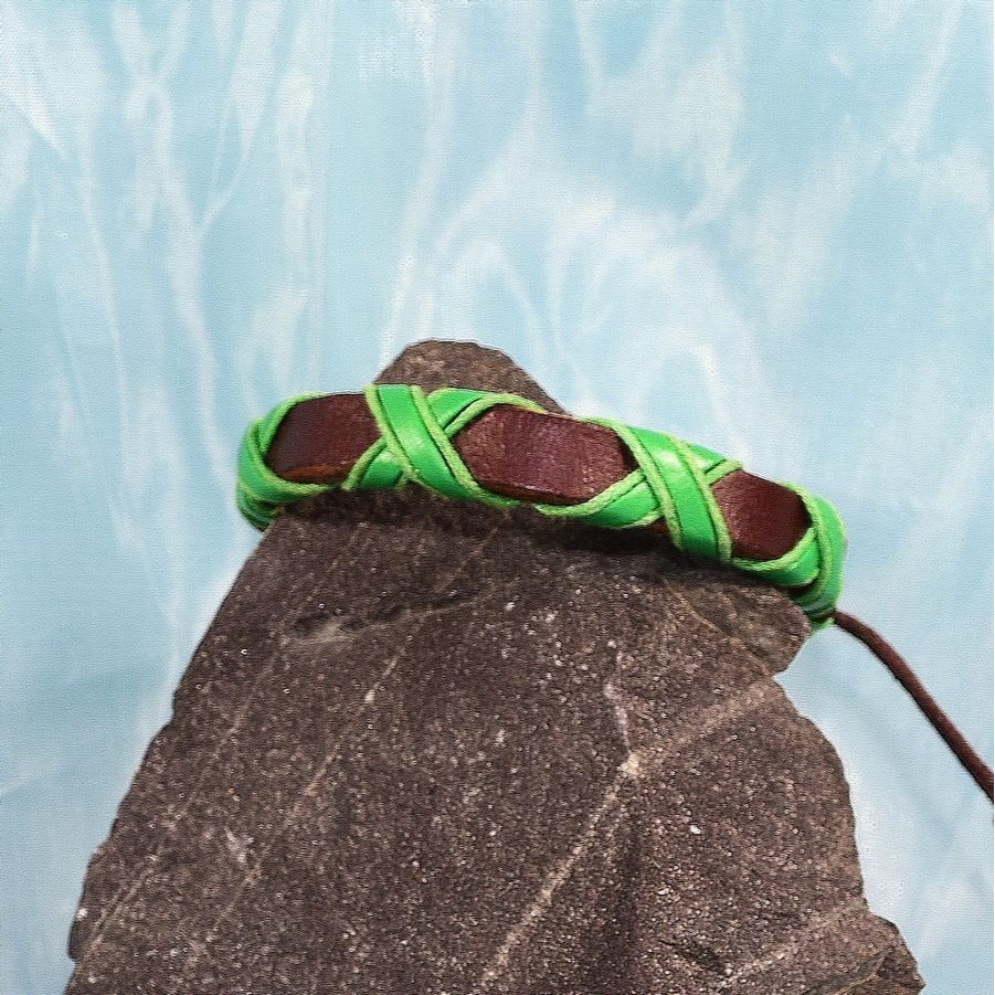 Channii Criss Cross Green Sliding Tie Leather Bracelet Gift Packaged