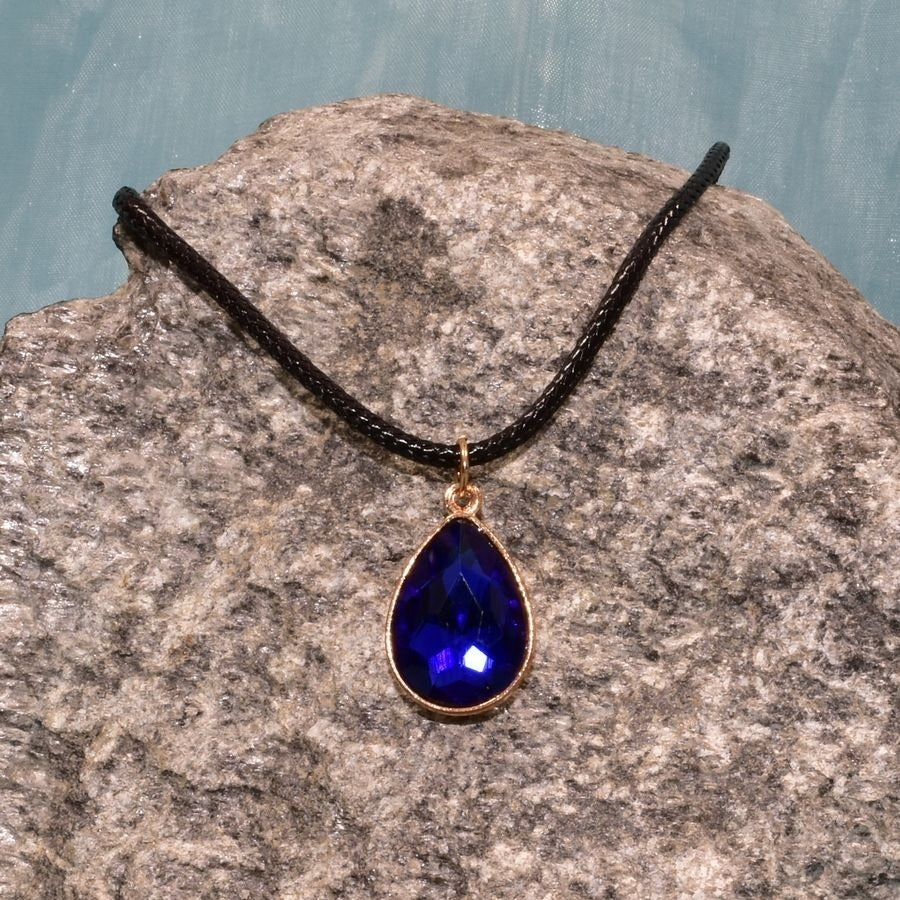 Cara Crystal Blue Water Drop Pendant Braid Leather Chain Necklace