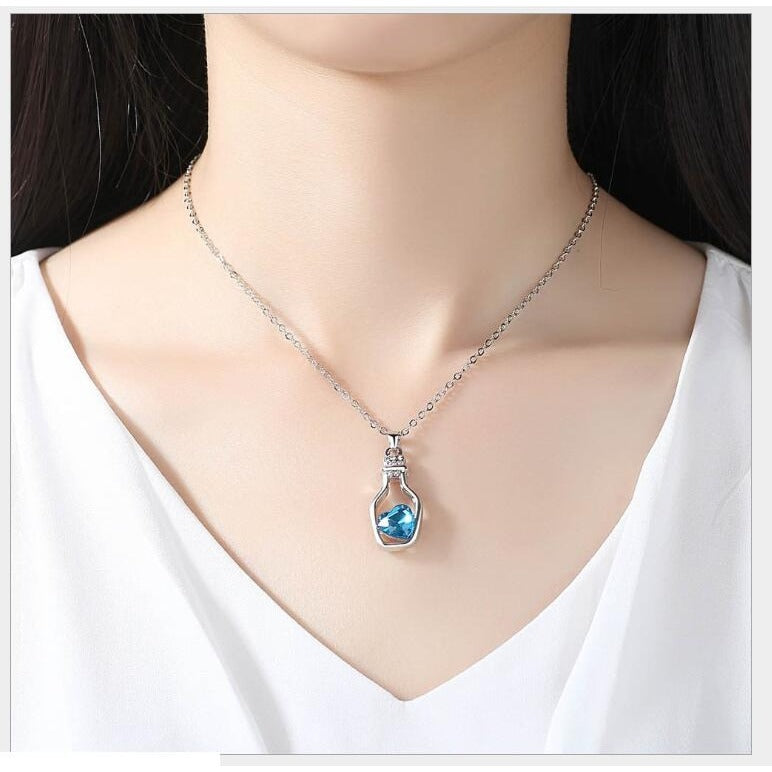 Callie Heart Message Bottle Charm Pendant Necklace Blue Gift Packaged