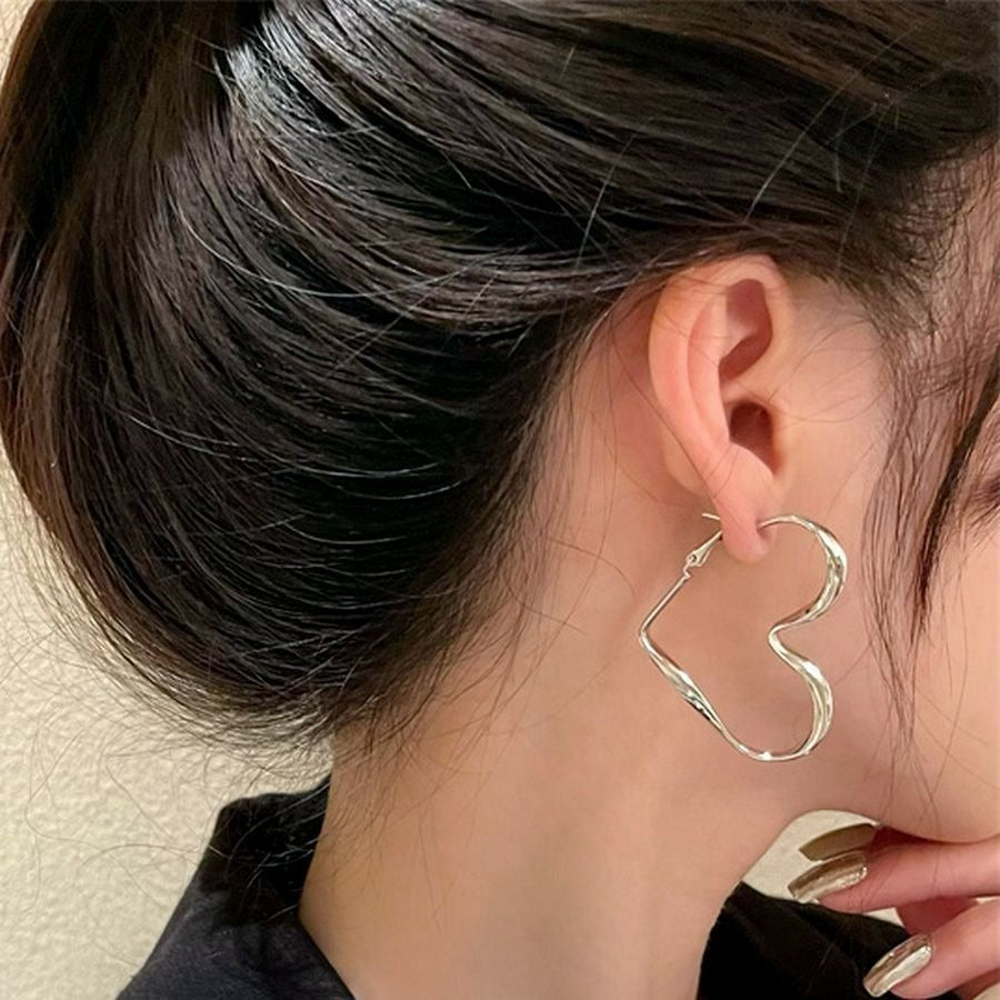 Silver Open Heart Paislee Lauren Large Twisted Hoop Earrings