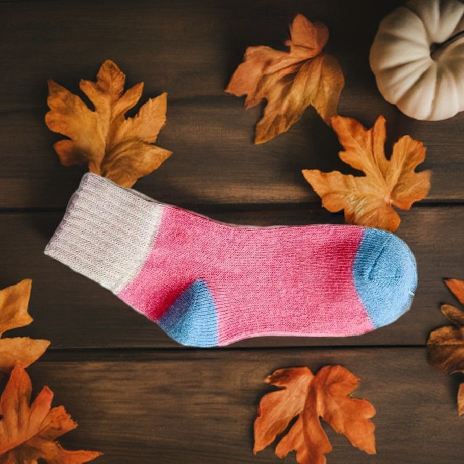 Chelsea Womens Colorblock Crew Socks Pink with Blue and Beige Gift Packaged