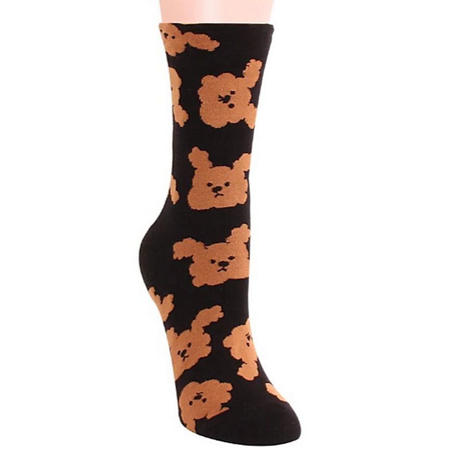 Andi Larose Womens Puppy Dog Pattern Socks Brown on Black